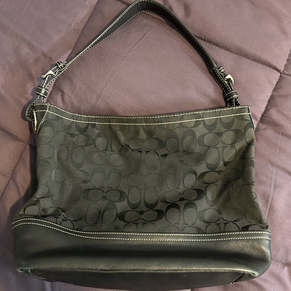 Coach leather and fabric shoulder bag - Picture 1 of 4